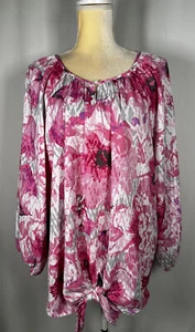 Allison Daley Women Blouse Shirt Top 2X Keyhole 3/4 Sleeve Tie Front Pink $64 - Picture 1 of 13