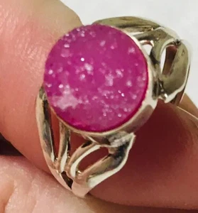 Funkelnder Prinzessin rosa druzy Quarz Ring Größe 8 Sterlingsilber Vintage Liebe - Bild 1 von 6