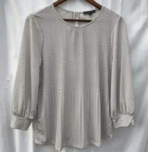 Adrianna Papell Black White Polka Dot Pleated Sleeve Blouse Medium Long Sleeve - Picture 1 of 12