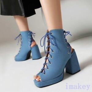 Women Slingback Open Toe High Heel Lace up Ankle Boots Party Casual Prom Sandals
