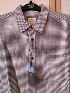 Marks and Spencer Mens White Mix Brushed Cotton Gingham Shirt Size L BNWT - Picture 1 of 6