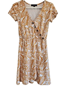 Derek Heart Womens Junior Size Small Dress White Orange Casual Wrap Stretch - Picture 1 of 8