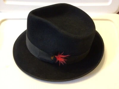 Sombrero Fedora Vintage Mid Century Adam New York Para Hombre Negro con Pluma Roja Talla 7 Foto 1 de 4