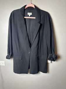 New Open Edit Nordstrom Women's Relaxed Fit Single Button Blazer Black Size L - Picture 1 of 12