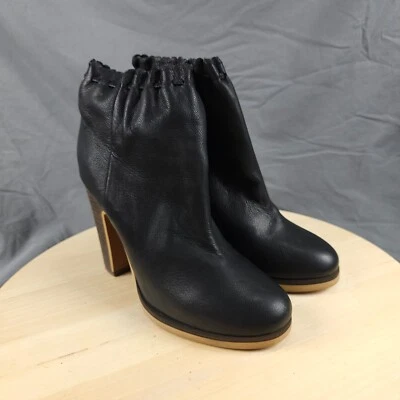 See By Chloe Elastic Top Ankle Booties Womens  6 5 Black Leather Block - Image 1 of 4