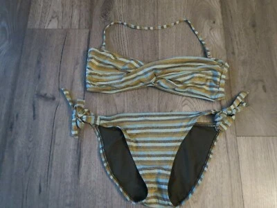 Mossimo 2 piece Aqua & Brown Stripe Bikini Bathing Suit, Bottom Sz. S~Top Sz L - Image 1 of 4