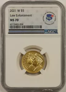 2021-W Law Enforcement $5 NGC MS 70 Gold Modern Commemorative - Picture 1 of 4