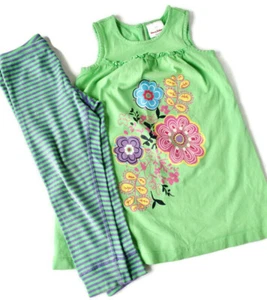 Hanna Andersson Girl's 100 4 5 Floral Tank Top Striped Leggings 2 Piece Outfit - Picture 1 of 8