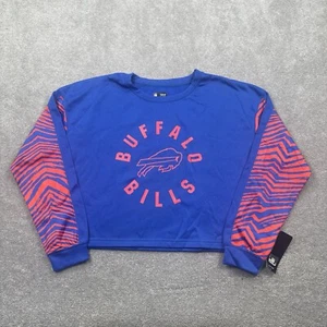 Buffalo Bills Women's Zubaz Crop Fleece Crew Neck Sweatshirt Size XL Blue - Picture 1 of 13