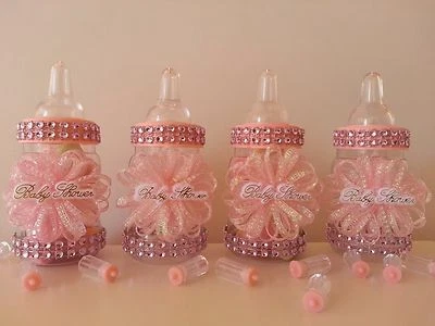 12 Pink Fillable Bottles | Baby Shower Decoration | Favors Prizes | It's a Girl  - Image 1 of 4