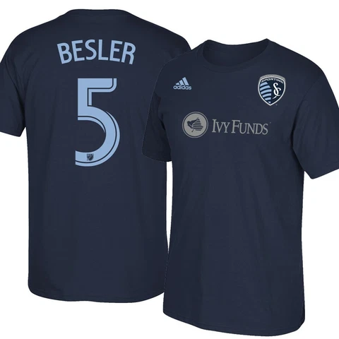 Matt Besler MLS Sporting Kansas City Adidas Men's N&N Jersey Navy Blue T-Shirt Cover