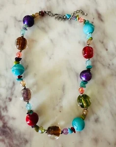 Gemstone Large Colorful Bead Necklace Faux Turquoise Amethyst Red Bamboo Coral - Picture 1 of 3