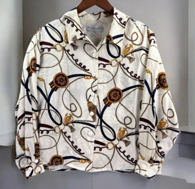 Blusa de seda Valerie Stevens para mujer 10 hombros acolchados vintage dinero de lujo Foto 1 de 4