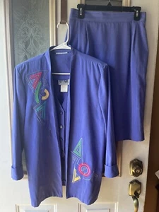 Vintage City Girl Petites 3-teiliges Rock Weste Blazer Set Large 90er lila neon Damen - Bild 1 von 16