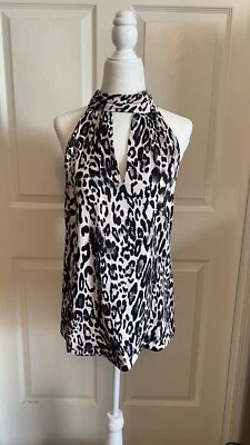 Top halter con estampado animal Emma Milly para mujer con cuello corbata talla pequeña Foto 1 de 4