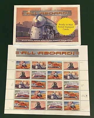 USPS “ALL ABOARD” 20 ready-to-mail stamped postal cards & Stamps - Image 1 of 4
