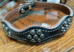 "Collar de perro de cuero negro tejedor 5/8"" X 13"" detalles de tachuelas" - Imagen 1 de 4
