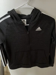 Adidas Youth Size M (10/12) Three Stripe Black White Full Zip Up Hoodie - Picture 1 of 3