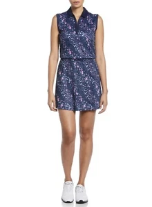 Callaway Navy Opti Dri Mini Floral Sleeveless Collared Golf Tennis Polo Dress XL - Picture 1 of 12