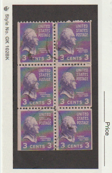 US Scott #807a Used 3 Cent...Jefferson...Booklet Pane of 6 - Image 1 of 1