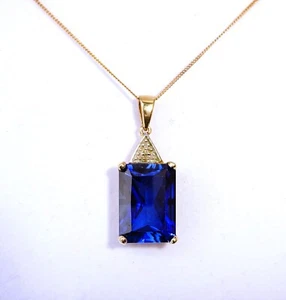 Large 9ct Gold Emerald Cut Sapphire & Diamond Necklace, 19 1/2" - Picture 1 of 12