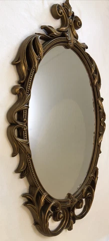 Vintage Syroco Style Resin Oval Mirror Gold Hollywood Regency 28" x 16.5" Cover