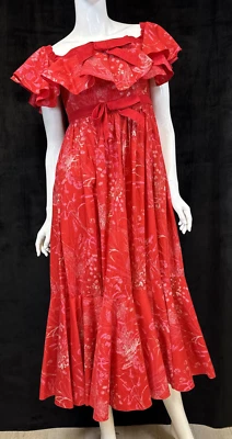 GIAMBATTISTA VALLI Off Shoulder Midi Dress Red Cotton White Floral Pattern Sz 42 - Image 1 of 4