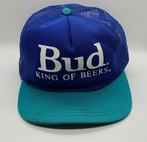 Bud King of Beers Vtg Blue Teal Snapback Cap Made in U.S.A. Budweiser beer - Picture 1 of 6