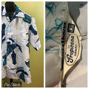Vtg 70's Liberty House Tropicana Hawaiian Shirt sz Medium Blue Tiki Design - Picture 1 of 5