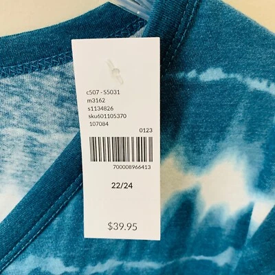 Camiseta Talla 22/24 Lane Bryant Tie Dye Azul Blanco Top Blusa Cuello en V Precio de venta sugerido por el fabricante $40 Nueva Z1 Foto 1 de 4