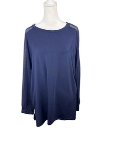 NEW Honeylove 2X Blisswear Long Sleeve Top Navy Blue Mesh Panels Lounge Sleep - Picture 1 of 12