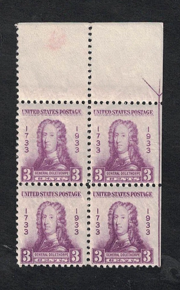 A Nice 1933 3¢ Oglethorpe Mint, NH w OG Arrow /Guide Line Block-of-4 - Sc. #726 - Image 1 of 1