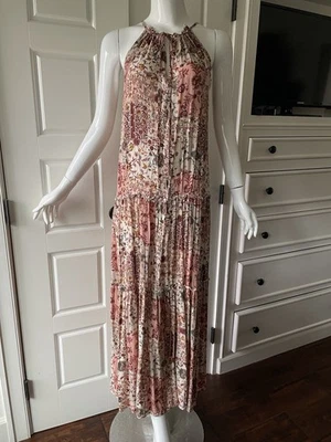 Anthropologie нарисовал Naomi ярусный макси платье с бретелью через шею розовый цветочный богемное средний $268 - Изображение 1 из 4