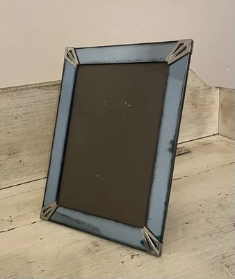 Старинный винтажный мольберт ар-деко сзади синее зеркало хромированная рамка для картины вмещает 5 x 7 - Изображение 1 из 4