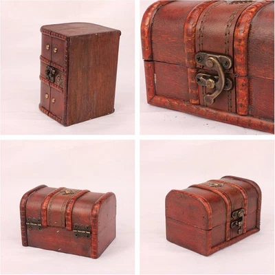  2 Pcs Retro Style Storage Box Wood Organizer Decorative Suitcase - Image 1 of 4