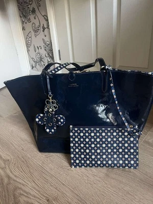 Ralph Lauren Faux-Leather Reversible Tote Bag In Navy + Reversed Print Pattern - Image 1 of 4