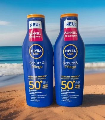 NIVEA SUN Schutz & Pflege Sonnenlotion LSF 50+ – 2x 200 ml – Wasserfester