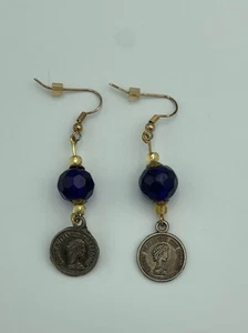 PENDIENTES Gancho Queen Elizabeth II - TONO Plata y Cuentas Azul Cobalto - Imagen 1 de 7