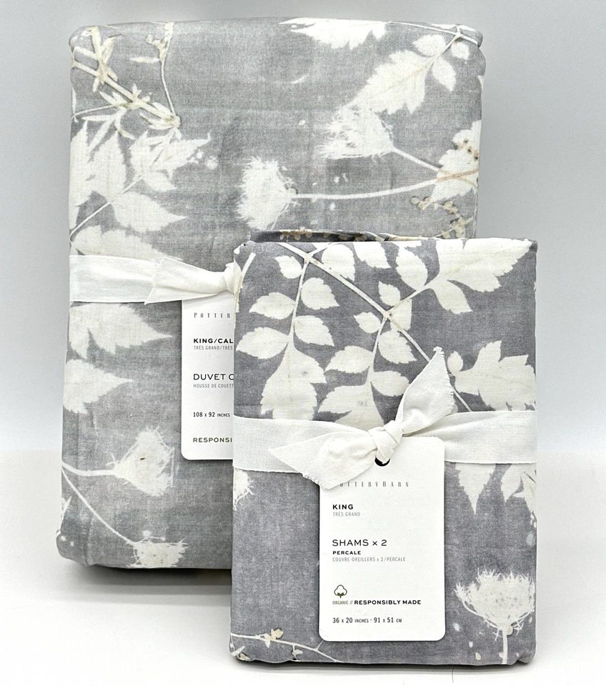 Pottery Barn ~ 阴影花卉 Percale 被套 ~ King + 2 King Shams ~ 全新 — 第 1/1 张图片