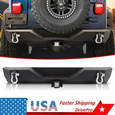 Offroad Rear Bumper for 1987-2006 Jeep Wrangler TJ YJ W/ Hitch Receiver D-Rings - Imagem 1 de 4