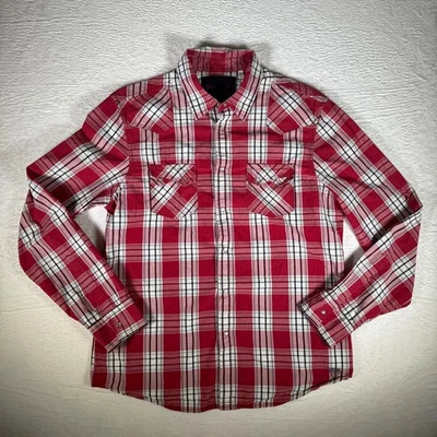 Guess Shirt Mens Large Plaid Western Pearl Snap Pockets Embroidered Casual - Image 1 of 4