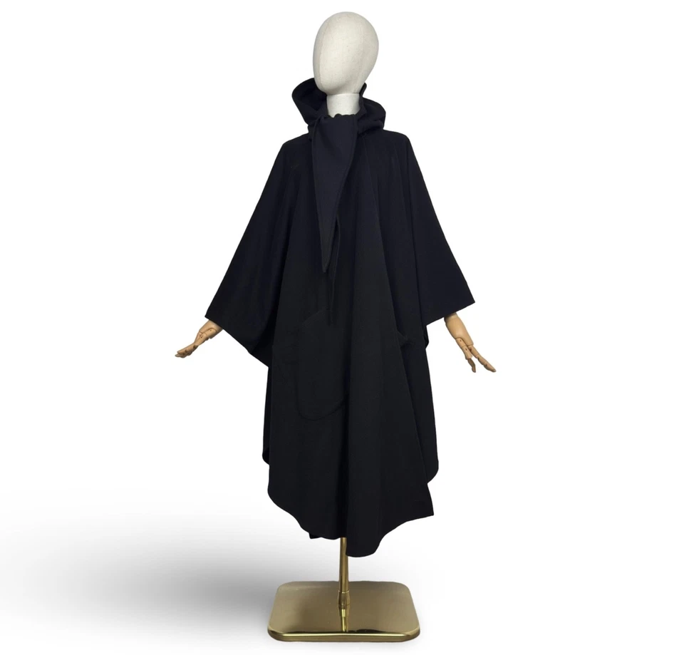 Poncho Jimmy Hourihan Capa Abrigo Largo Con Capucha Lana Cachemira Negro OS Foto 1 de 4