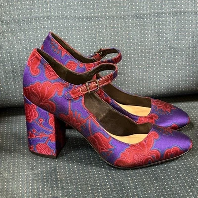 Via Spiga Deanna 8.5 米紫色洋红色摩洛哥提花玛丽珍方跟 — 第 1/4 张图片