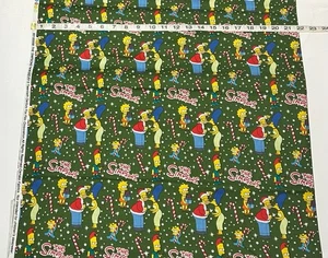 Vintage Christmas Cotton Fabric - The Simpsons Family On Green -By The Half Yard - Picture 1 of 2