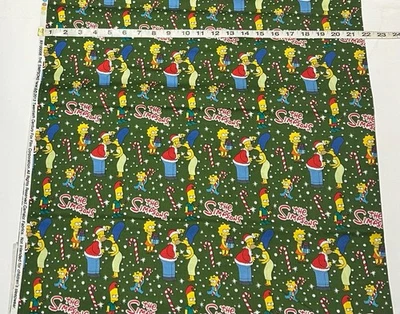 Vintage Christmas Cotton Fabric - The Simpsons Family On Green -By The Half Yard - Image 1 of 2