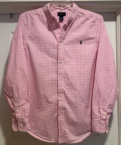 Ralph Lauren Button Down Shirt Pink Gingham Long Sleeve Kids Size XL Boys 18-20 - Picture 1 of 11