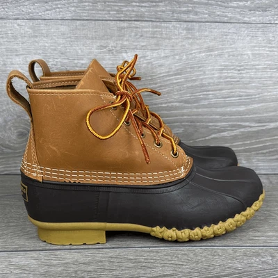 Botas LL Bean Bean para mujer talla 8W cuero tostado marrón goma 5 ojos con cordones botas de pato Foto 1 de 4