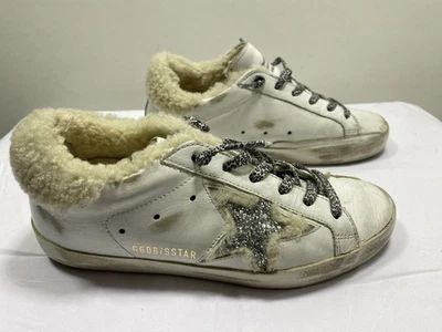 Golden Goose Womens Superstar Shearling Sneakers Size 5 Low-Top Lined Round Toe - Image 1 of 4