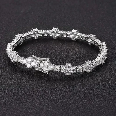 Round Cut Full Moissanite Cross Tennis Bracelet 925 Sterling Silver Pass Tester - Image 1 of 4