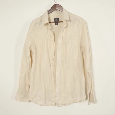 Camisa H&M Para Hombre M. Algodón a Rayas Crema Manga Larga Abotonada con Bolsillo Foto 1 de 4